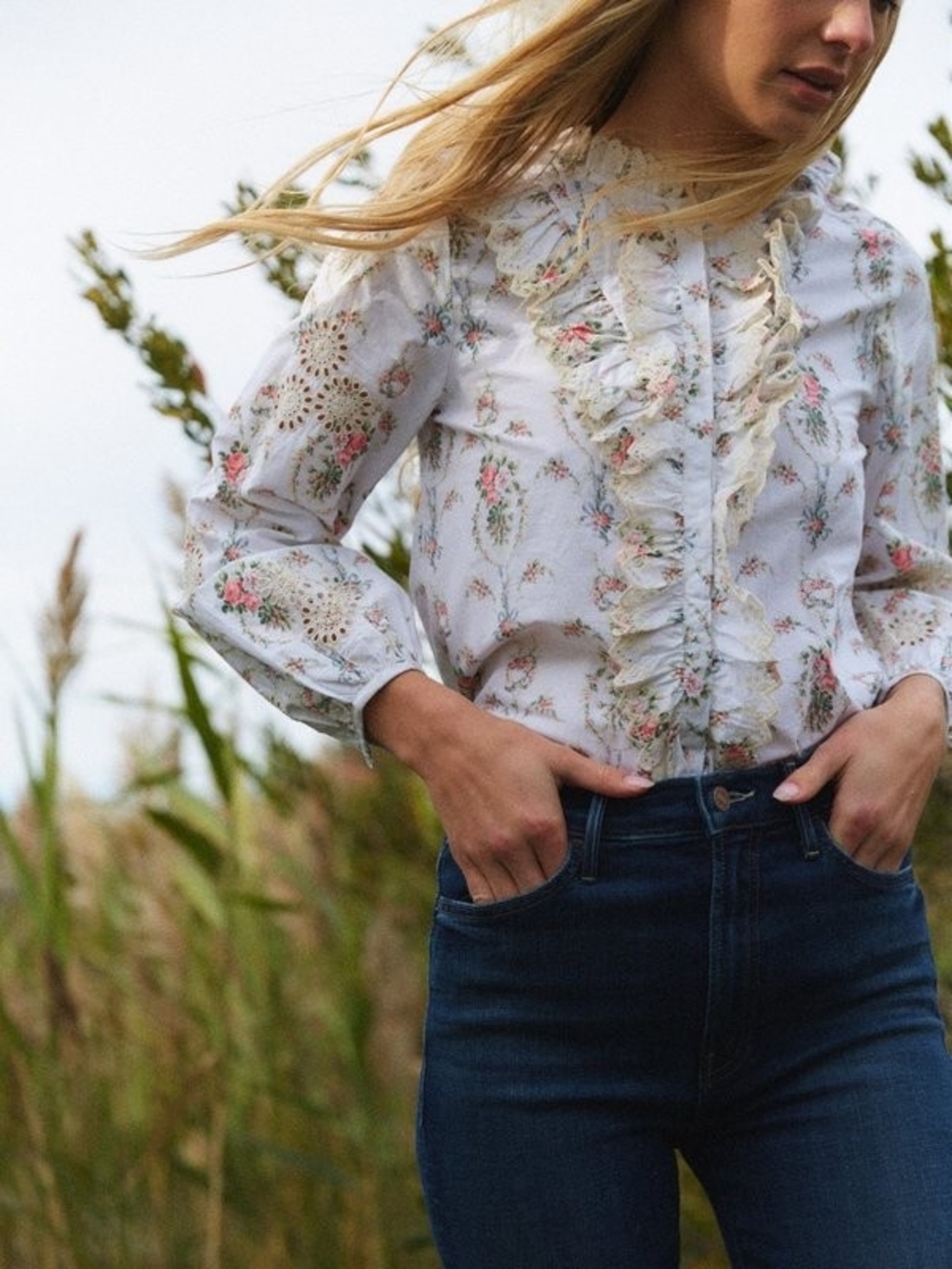 LoveShackFancy Bloomfield Blouse Vanilla Kisses